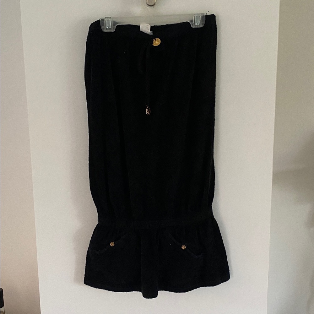 SHAY TODD black terry top dress swimsuit cover up strapless S